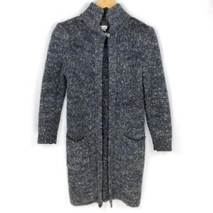 SML Vintage 90s Cardigan Blue Gray Wool Mohair Longline Sweater Knit Cozy S